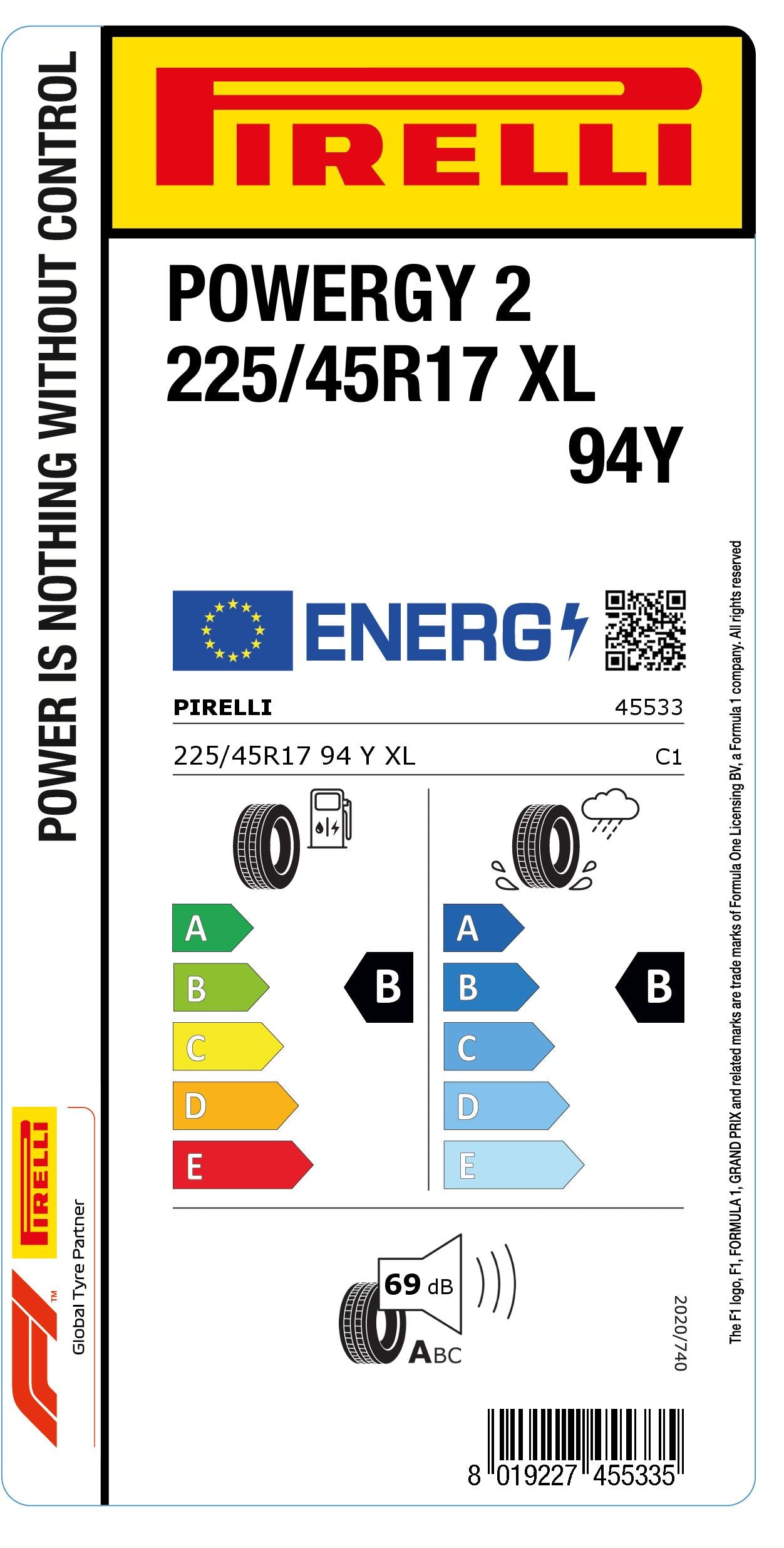 225/45/17 XL 94Y PIRELLI POWERGY 2